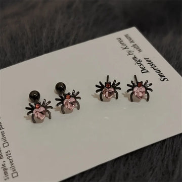 DAIIIBABYYY  -  Sweet Cool Creative Spider Shape Heart Rhinestone Stud Earrings Women Punk Y2K Spiral Buckle Earring Jewelry Party Gift